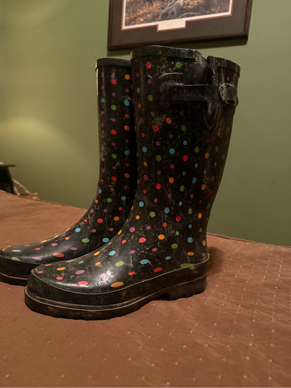 Women’s Black Polka Dot Waterproof Rain Boots